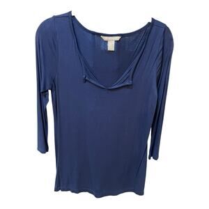 Banana Republic Rich Navy Blue Rayon Top Blouse Lightweight 3/4 Sleeve Small